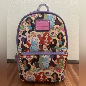 NWT Disney Loungefly Exclusive Groovy Princesses AOP Mini Backpack